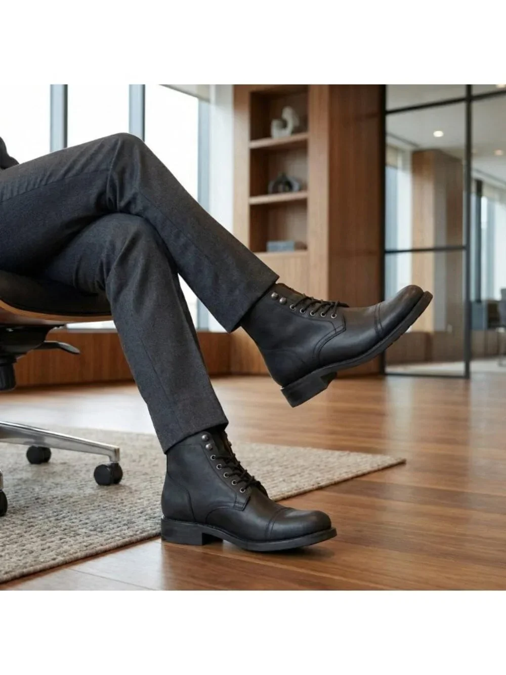 Men's Black Matte Casual Leather Dress Lace Up Ankle Boots Slip on Chukka Boots